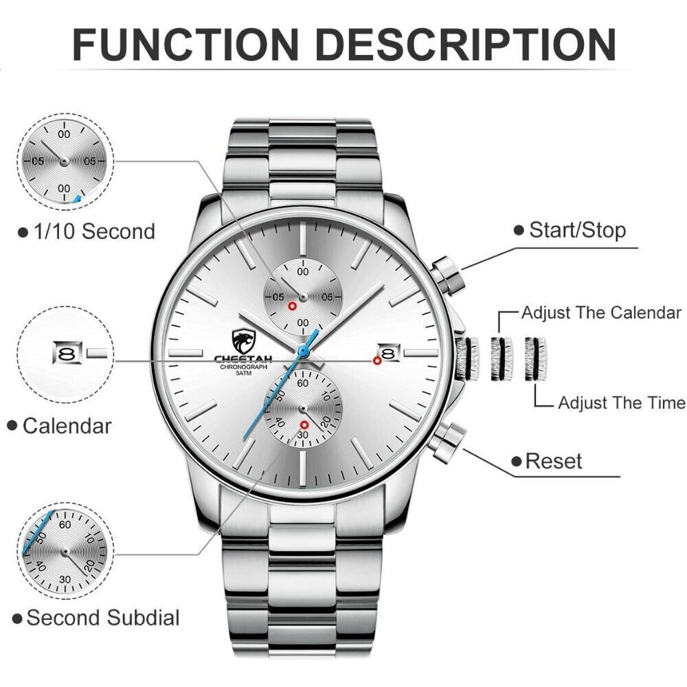 ⚡Silver White Men Watches with Black Stainles Steel and Metal Casual Waterproof - Picture 3 of 8